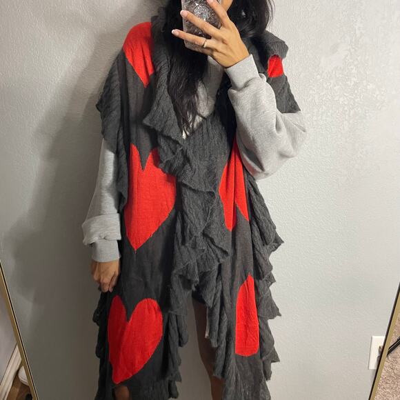 Wildfox White Label Accessories - Wildfox hooded scarf grey red hearts and ruffles